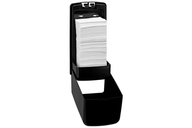 Pojemnik na papier toaletowy w listkach MERIDA ONE, pojemność do 450 szt., tworzywo ABS, czarny