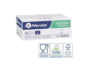 Ręczniki papierowe w roli z adaptorem MERIDA OPTIMUM AUTOMATIC MAXI, białe, średnica 19,5 cm, długość 240 m, dwuwarstwowe, karto