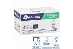 Ręczniki papierowe w roli z adaptorem MERIDA OPTIMUM AUTOMATIC MINI, białe, średnica 14,5 cm, długość 140 m, dwuwarstwowe, karto