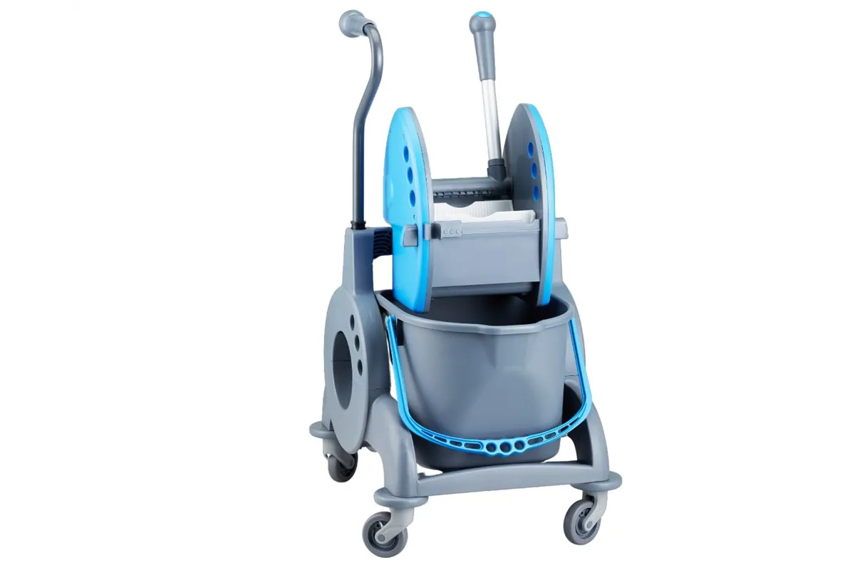 Wózek jednowiadrowy 15 l, z kuwetą 8 l, z prostą rączką, niebieski