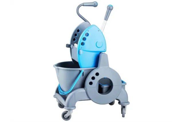 Wózek jednowiadrowy 15 l, z kuwetą 8 l, z prostą rączką, niebieski