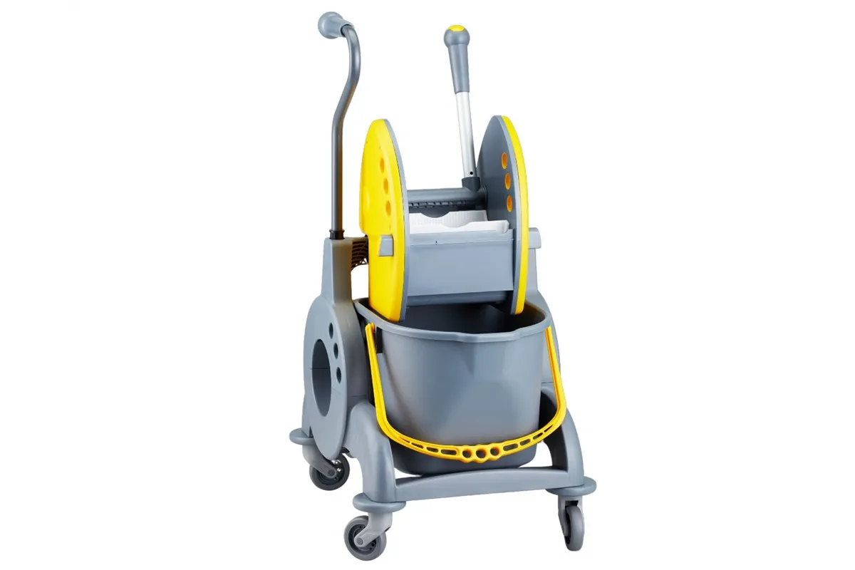 Wózek jednowiadrowy 15 l, z kuwetą 8 l, z prostą rączką, żółty