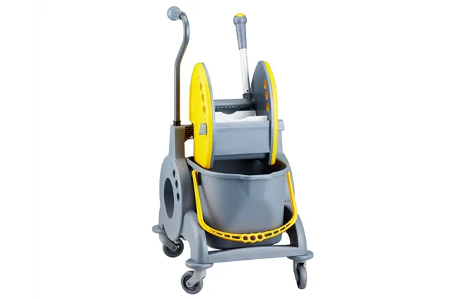 Wózek jednowiadrowy 15 l, z kuwetą 8 l, z prostą rączką, żółty