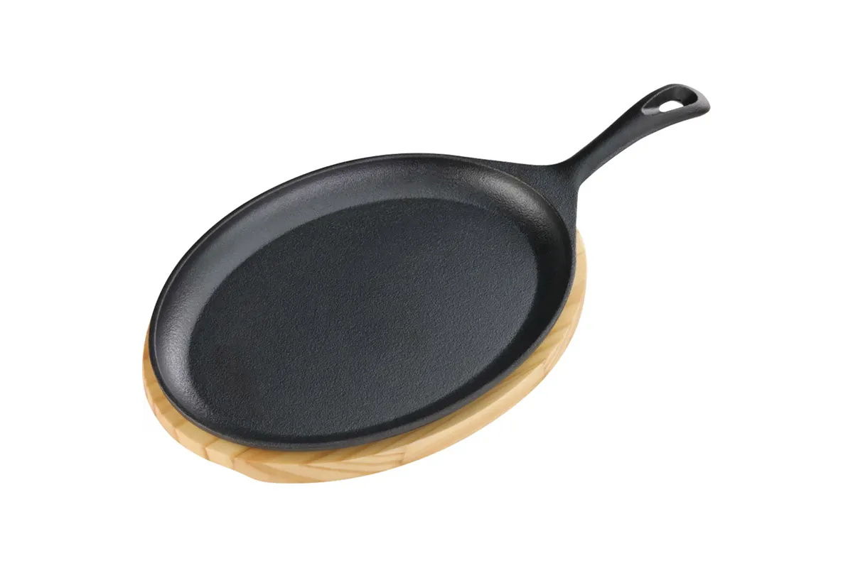 Półmisek żeliwny z podstawą drewnianą, 230x190 mm Stalgast 049010