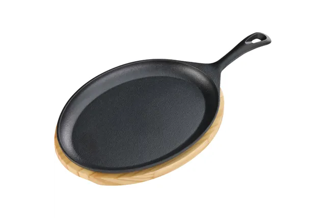 Półmisek żeliwny z podstawą drewnianą, 230x190 mm Stalgast 049010