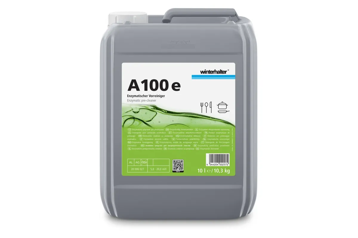 Winterhalter A100e enzymatyczny środek do wstępnego mycia naczyń w gastronomii, koncentrat do użytku profesjonalnego, 10L