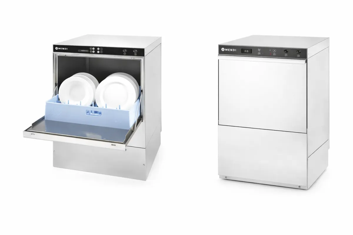 Zmywarka do naczyń 50x50 z dozownikiem detergentu i pompą spustową 400V/6600W 570x600x830mm Hendi 233054