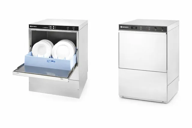 Zmywarka do naczyń 50x50 z dozownikiem detergentu i pompą spustową 400V/6600W 570x600x830mm Hendi 233054