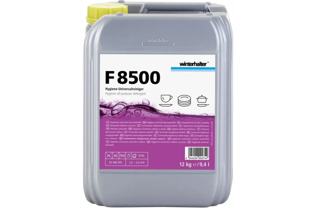 Winterhalter F8500 – uniwersalny detergent higieniczny do zmywarek przemysłowych, aktywny chlor, 12 kg