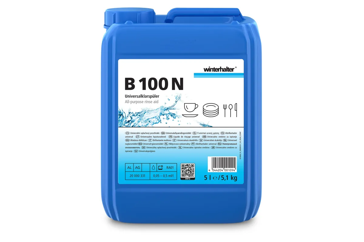Winterhalter B100N – uniwersalny nabłyszczacz do zmywarek przemysłowych, kanister 5L