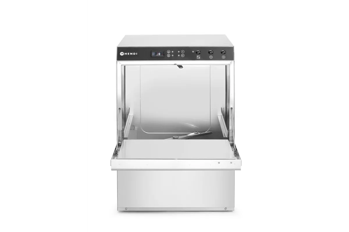 Zmywarka gastronomiczna podblatowa 50x50 Doppio z dozownikiem detergentu i pompą spustową 400V 4900W Hendi 237366