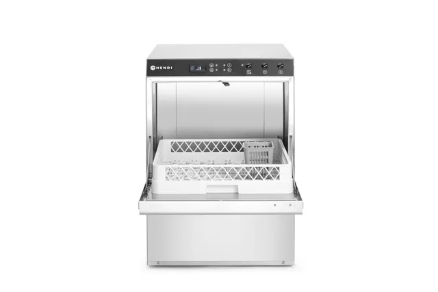 Zmywarka gastronomiczna podblatowa 50x50 Doppio z dozownikiem detergentu i pompą spustową 400V 4900W Hendi 237366