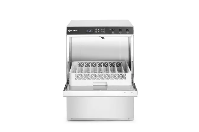 Zmywarka gastronomiczna podblatowa 50x50 Doppio z dozownikiem detergentu i pompą spustową 400V 4900W Hendi 237366