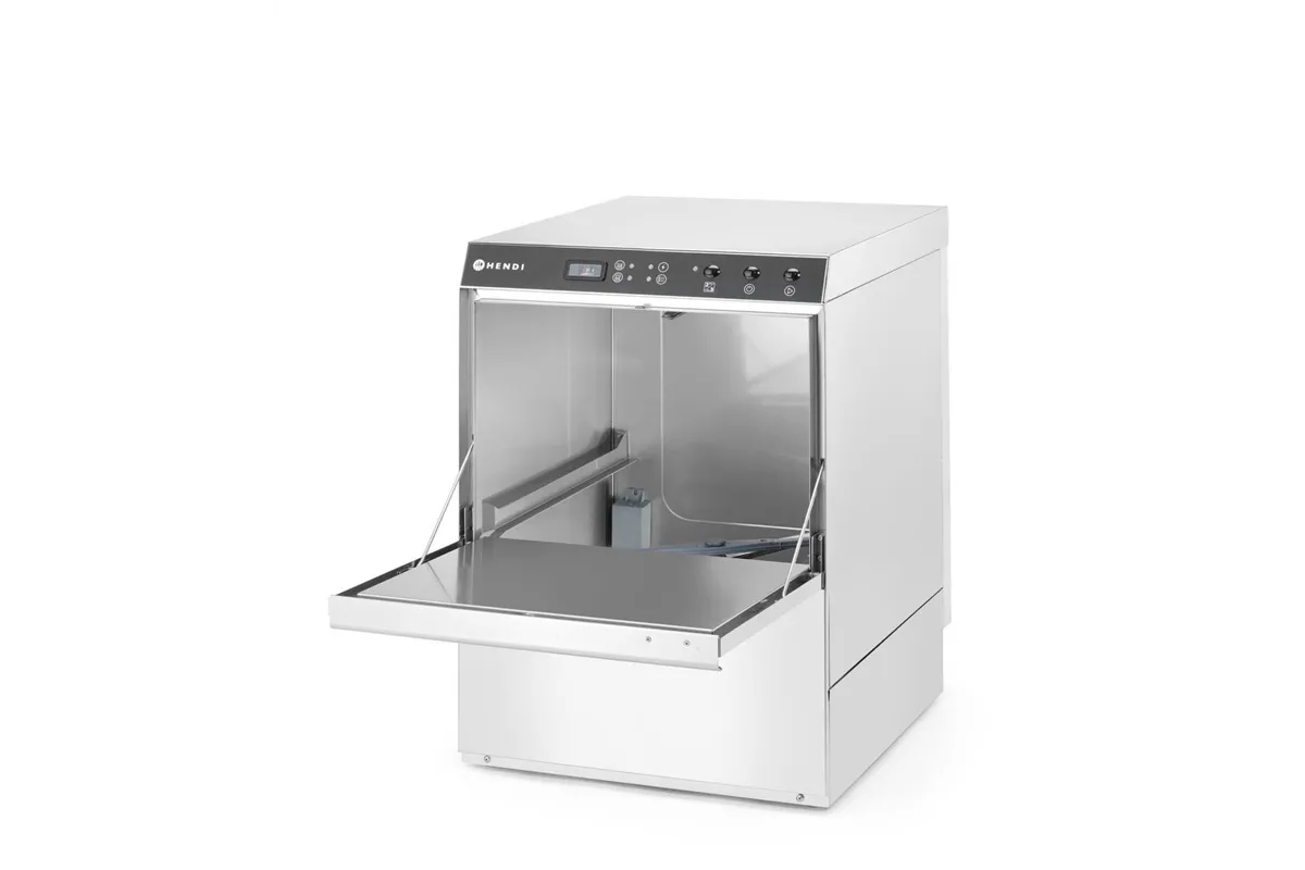 Zmywarka gastronomiczna podblatowa 50x50 Doppio z dozownikiem detergentu i pompą spustową 400V 4900W Hendi 237366