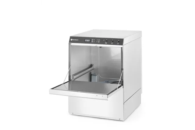 Zmywarka gastronomiczna podblatowa 50x50 Doppio z dozownikiem detergentu i pompą spustową 400V 4900W Hendi 237366