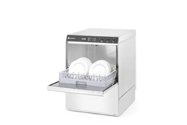 Zmywarka gastronomiczna podblatowa 50x50 Doppio z dozownikiem detergentu i pompą spustową 400V 4900W Hendi 237366