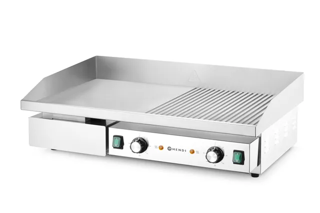 Płyta grillowa w połowie żebrowana, Budget Line, 1/2 gładka, 1/2 ryflowana, 400V/4400W, 720x460x241mm HENDI 154991
