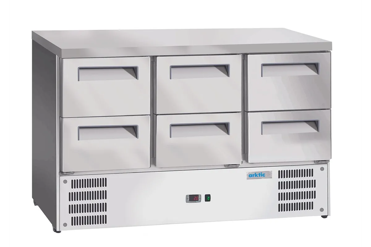 Stół chłodniczy z 6 szufladami, GN 1/1, 368L, 220-240V/304W, 1365x700x855mm Arktic 236772
