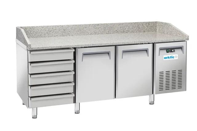 Stół chłodniczy do pizzy 2-drzwiowy z 5 szufladami blat granitowy 362, srebrny, 220-240V/210W, 2025x800x1040mm Arktic 236802