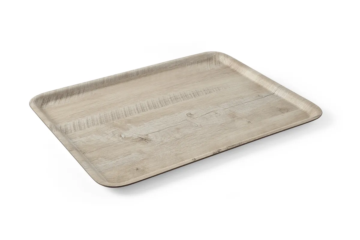 Taca do serwowania z laminatem z melaminy, antypoślizgowa, z wzorem drewna, jasne drewno, 370x530mm AmerBox 508930
