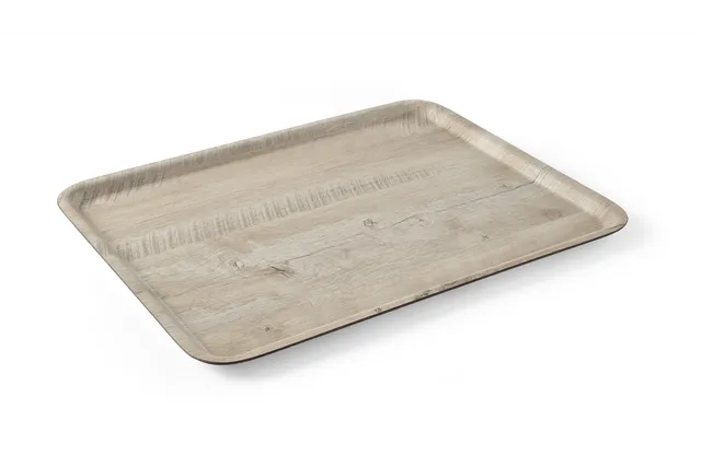 Taca do serwowania z laminatem z melaminy, antypoślizgowa, z wzorem drewna, jasne drewno, 370x530mm AmerBox 508930