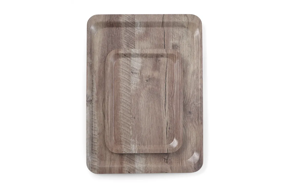 Taca do serwowania z laminatem z melaminy, antypoślizgowa, z wzorem drewna, ciemne drewno, 370x530mm AmerBox 508954