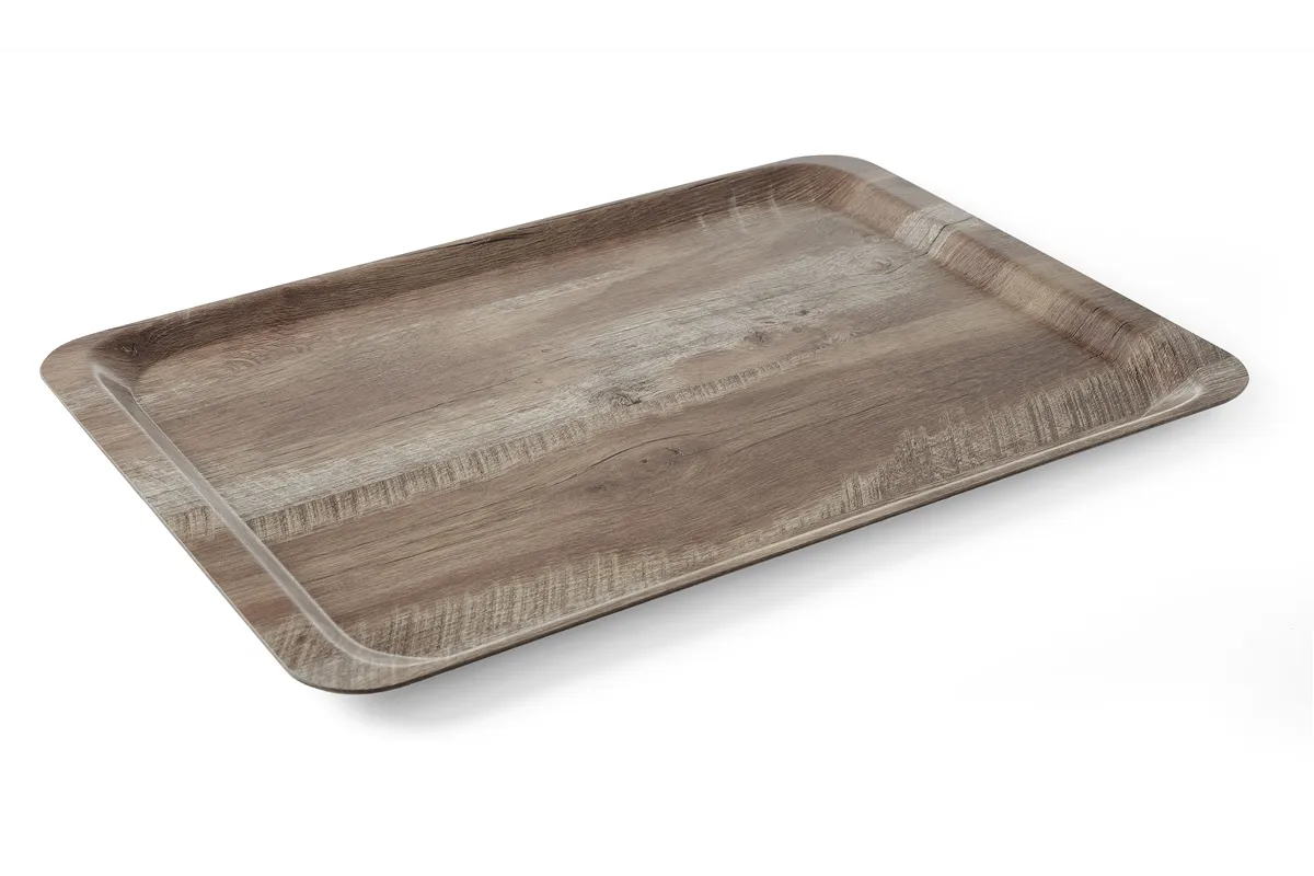 Taca do serwowania z laminatem z melaminy, antypoślizgowa, z wzorem drewna, ciemne drewno, 370x530mm AmerBox 508954