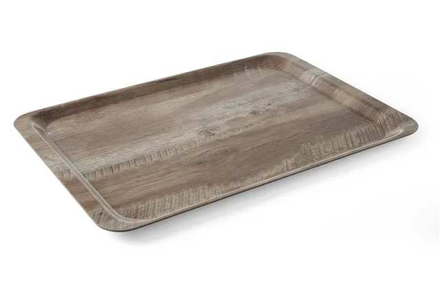 Taca do serwowania z laminatem z melaminy, antypoślizgowa, z wzorem drewna, ciemne drewno, 370x530mm AmerBox 508954