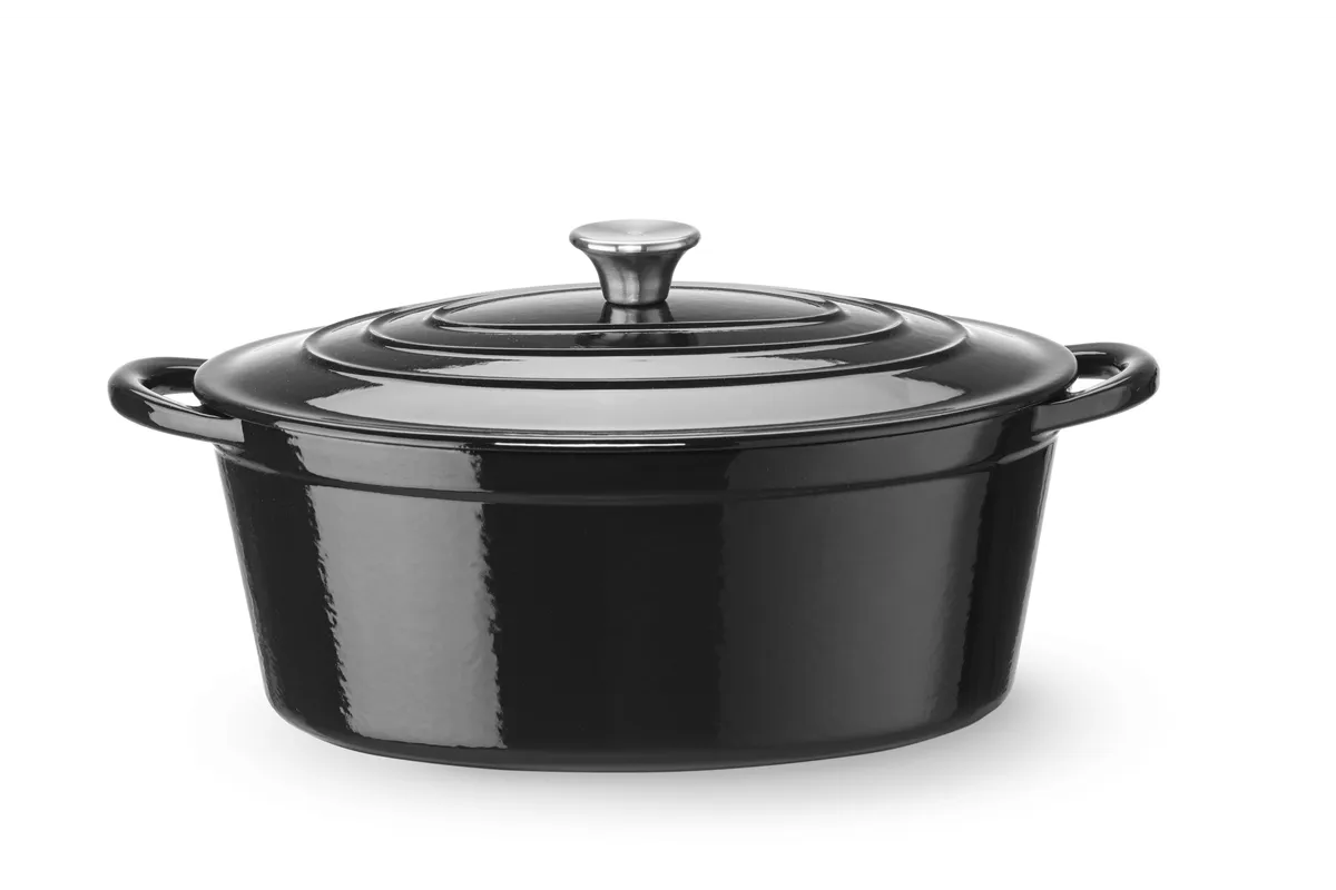 Garnek żeliwny emaliowany, 6,88L, czarny, 405x255x134mm, Owalny HENDI 626863