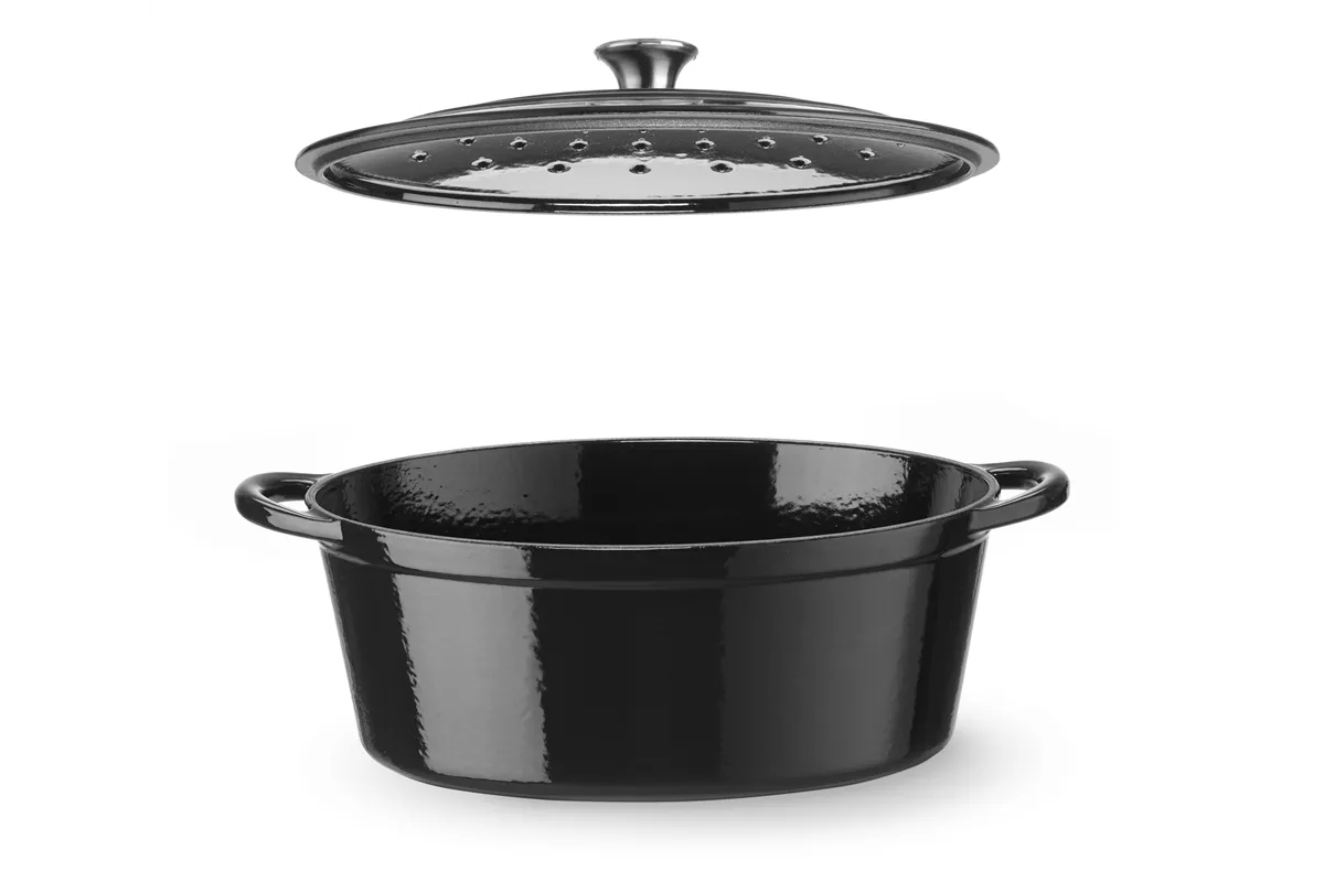 Garnek żeliwny emaliowany, 6,88L, czarny, 405x255x134mm, Owalny HENDI 626863