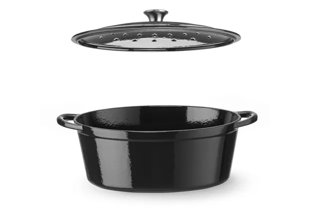 Garnek żeliwny emaliowany, 6,88L, czarny, 405x255x134mm, Owalny HENDI 626863