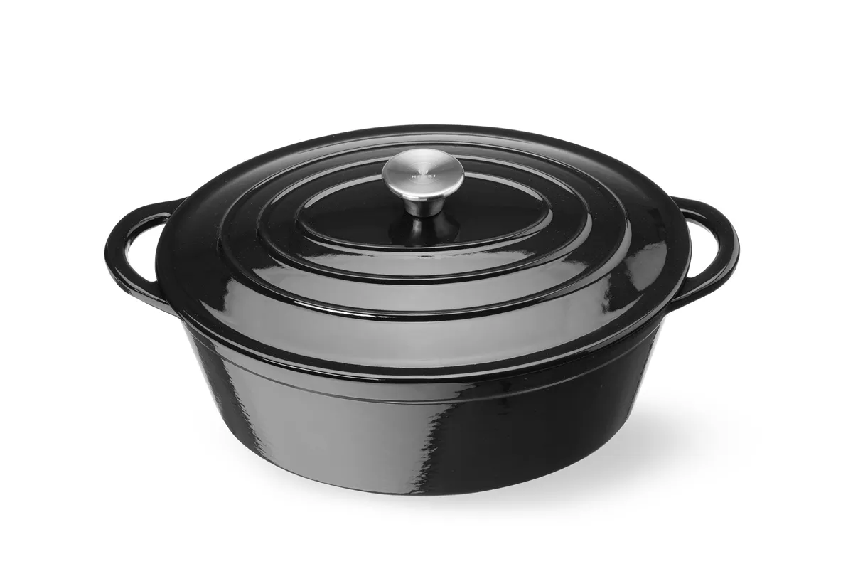 Garnek żeliwny emaliowany, 6,88L, czarny, 405x255x134mm, Owalny HENDI 626863