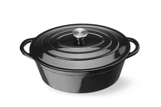 Garnek żeliwny emaliowany, 6,88L, czarny, 405x255x134mm, Owalny HENDI 626863