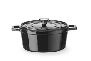 Garnek żeliwny emaliowany, 3,7L, czarny, 317x240x105mm, Okrągły HENDI 626870