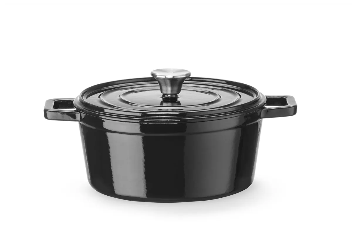 Garnek żeliwny emaliowany, 3,7L, czarny, 317x240x105mm, Okrągły HENDI 626870