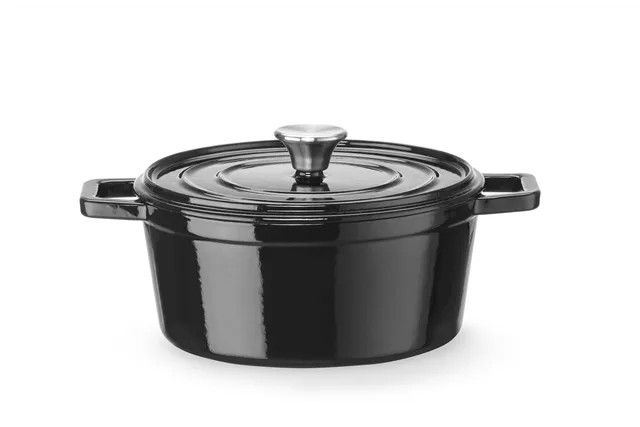 Garnek żeliwny emaliowany, 3,7L, czarny, 317x240x105mm, Okrągły HENDI 626870