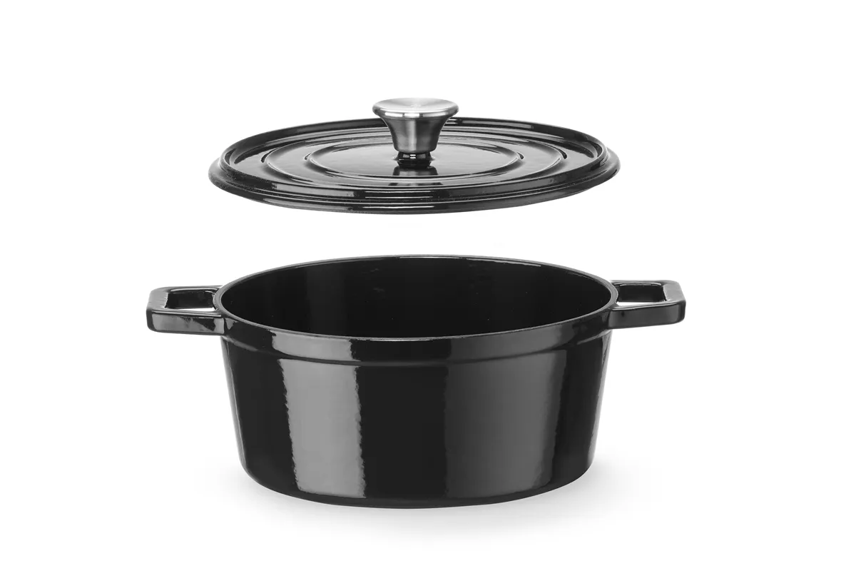 Garnek żeliwny emaliowany, 3,7L, czarny, 317x240x105mm, Okrągły HENDI 626870