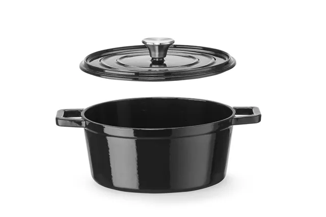Garnek żeliwny emaliowany, 3,7L, czarny, 317x240x105mm, Okrągły HENDI 626870