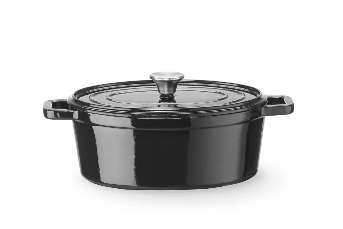 Garnek żeliwny emaliowany, 4,4L, czarny, 365x290x115mm, Owalny HENDI 626887