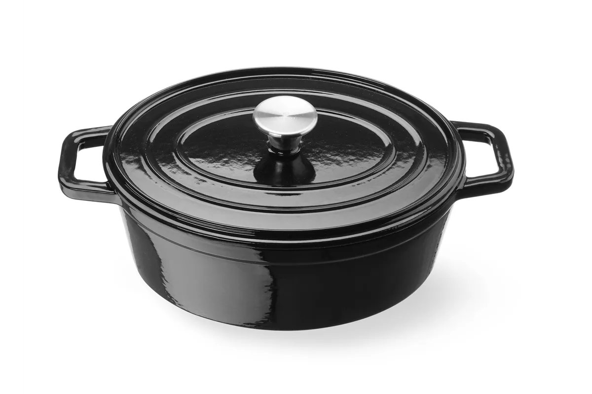 Garnek żeliwny emaliowany, 4,4L, czarny, 365x290x115mm, Owalny HENDI 626887