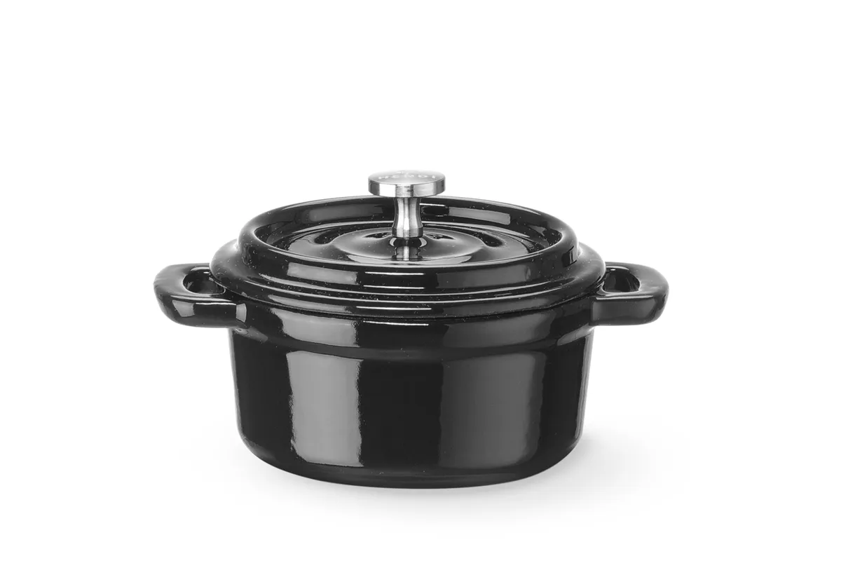 Garnek żeliwny emaliowany, 0,27L, czarny, 130x100x48mm, Okrągły HENDI 626894