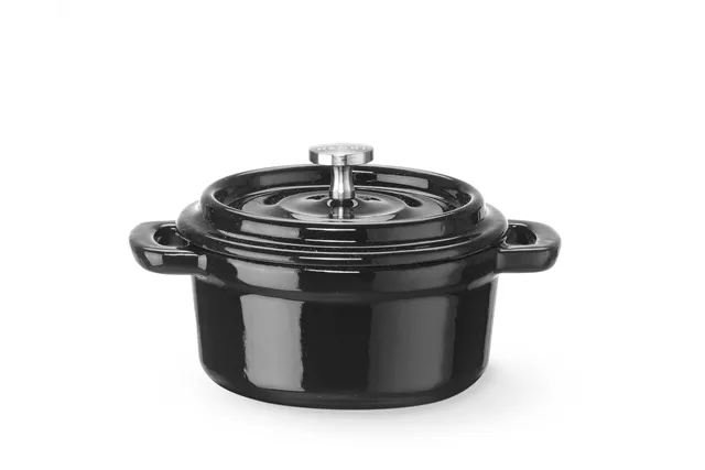 Garnek żeliwny emaliowany, 0,27L, czarny, 130x100x48mm, Okrągły HENDI 626894