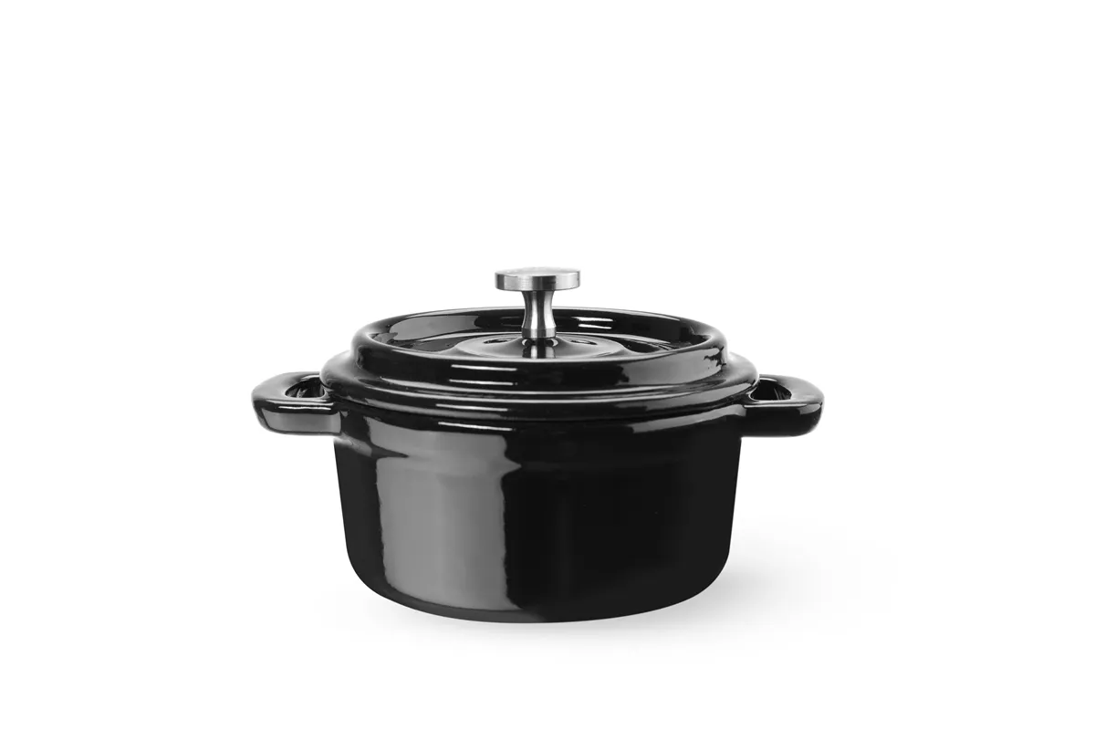 Garnek żeliwny emaliowany, 0,27L, czarny, 130x100x48mm, Okrągły HENDI 626894