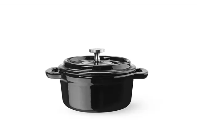 Garnek żeliwny emaliowany, 0,27L, czarny, 130x100x48mm, Okrągły HENDI 626894