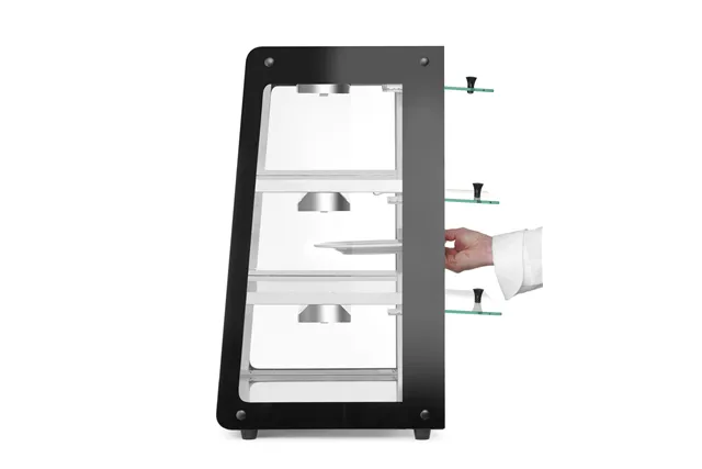 Witryna grzewcza nastawna, czarny, 220-240V/500W, 472x447x775mm HENDI 273760