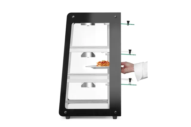 Witryna grzewcza nastawna, czarny, 220-240V/500W, 472x447x775mm HENDI 273760