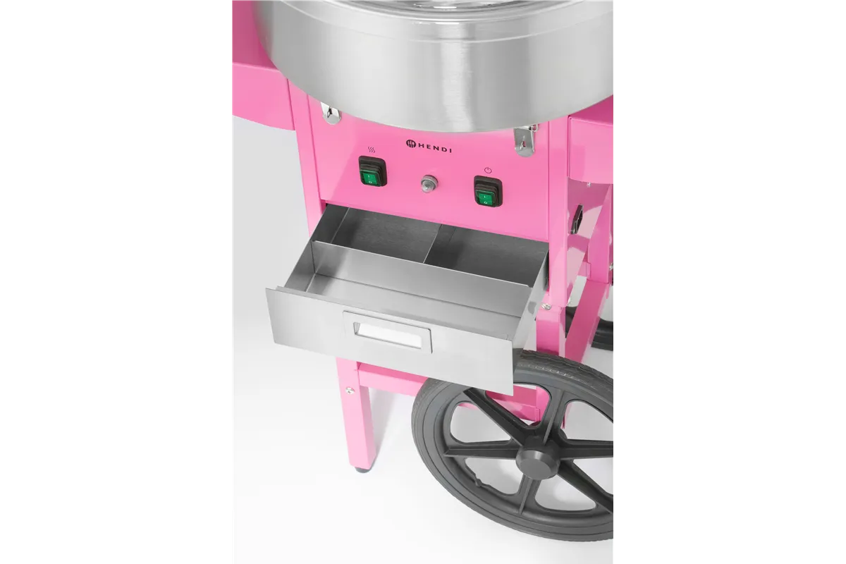 Urządzenie do waty cukrowej z wózkiem, Pastelowy różowy, 220-240V/1130W, 948x520x914mm HENDI 282809