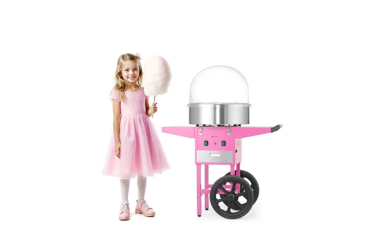 Urządzenie do waty cukrowej z wózkiem, Pastelowy różowy, 220-240V/1130W, 948x520x914mm HENDI 282809