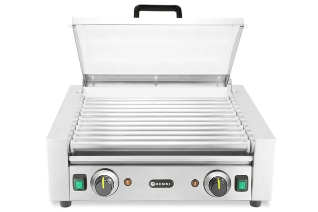 Podgrzewacz rolkowy do parówek dwustrefowy, z pokrywą, 11 rolek, 220-240V/980W, 566x527x259mm HENDI 268650