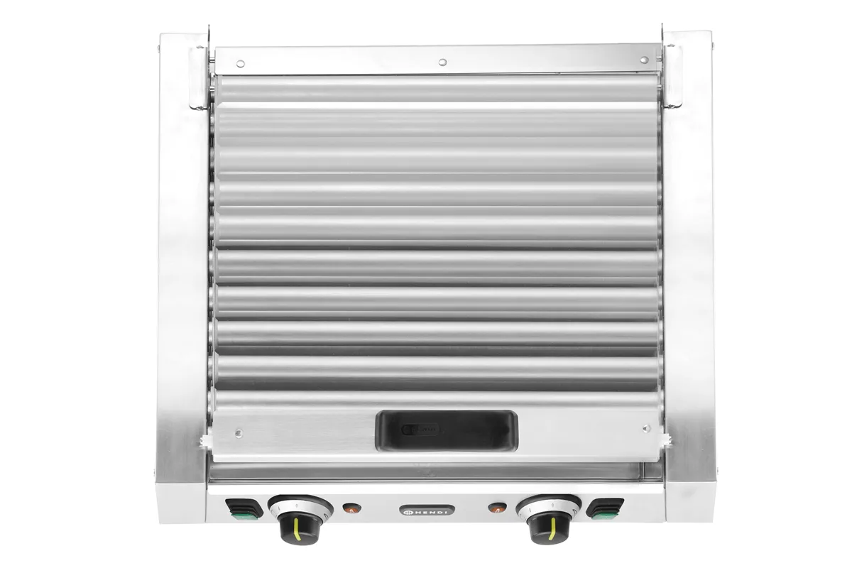 Podgrzewacz rolkowy do parówek dwustrefowy, z pokrywą, 11 rolek, 220-240V/980W, 566x527x259mm HENDI 268650